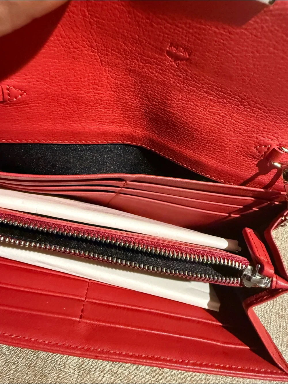 MCM Patricia Visetos Wallet on a Chain (WOC) Black/Red Leather Crossbody Clutch